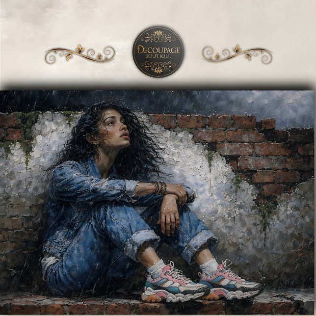 Rainy Urban Woman Blue Decoupage Tissue Paper (Rainy Urban Woman Blue Decoupage Tissue Paper)