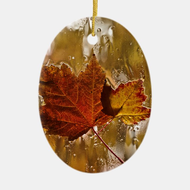 Rainy Window Maple Leaves Ceramic Tree Decoration (Front)