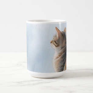 Rainy Window Watercolor Tabby Cat Coffee Mug