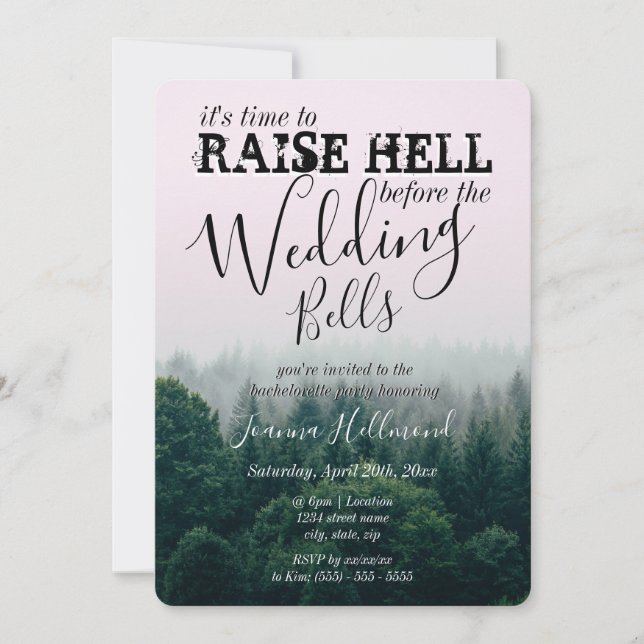 Raise Hell Before The Wedding Bells Bachelorette Invitation (Front)
