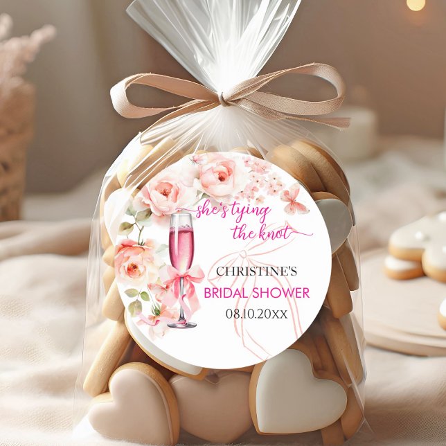Raise the Glass She's Tying The Knot Bridal Shower Classic Round Sticker (Creator Uploaded)