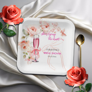 Raise the Glass She's Tying The Knot Bridal Shower Paper Plate
