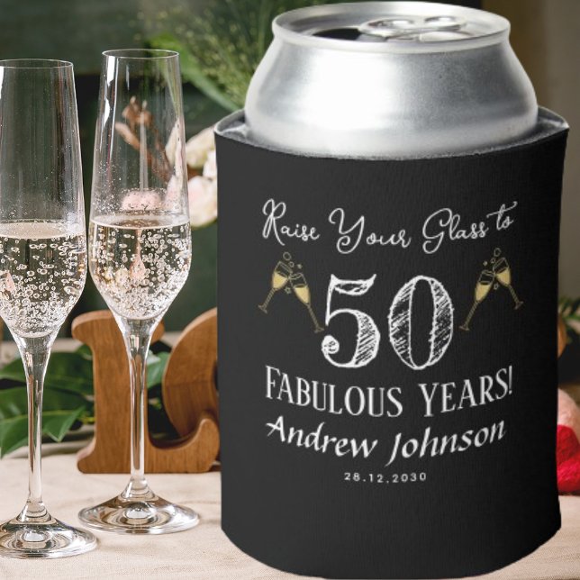 Raise Your Glass to 50 Fabulous Years! Birthday Can Cooler (Creator Uploaded)