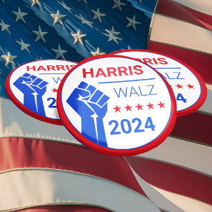 Raised Blue Fist! Kamala Harris/Walz 2024 Campaign 6 Cm Round Badge