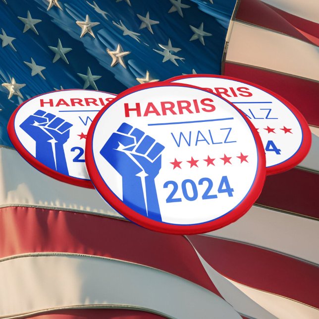 Raised Blue Fist! Kamala Harris/Walz 2024 Campaign 6 Cm Round Badge (Creator Uploaded)