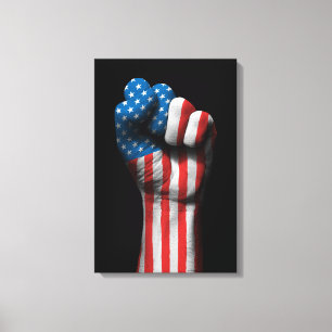Raised Clenched Fist with American Flag Canvas Print