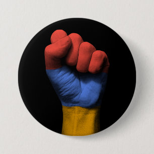 Raised Clenched Fist with Armenian Flag 7.5 Cm Round Badge