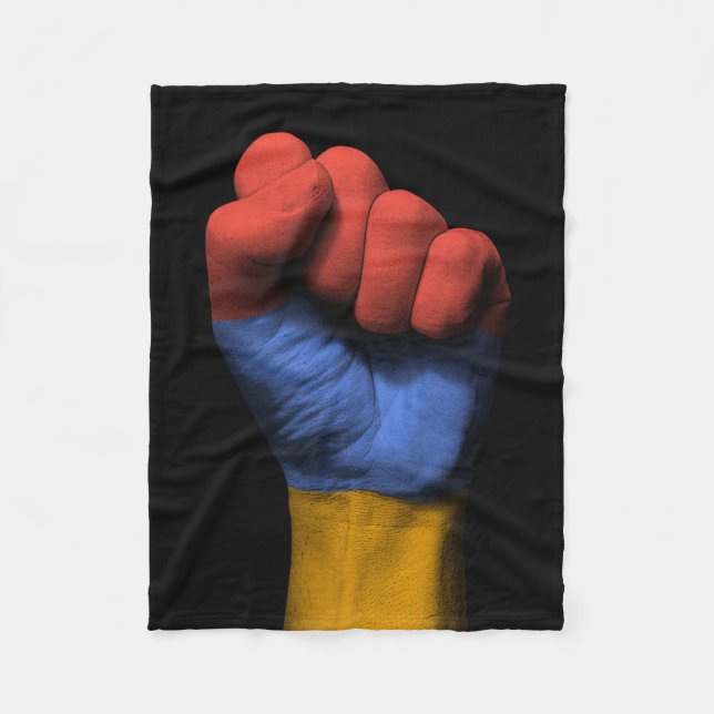 Raised Clenched Fist with Armenian Flag Fleece Blanket (Front)