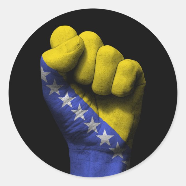 Raised Clenched Fist with Bosnian Flag Classic Round Sticker (Front)