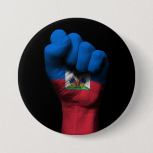 Raised Clenched Fist with Haitian Flag 7.5 Cm Round Badge