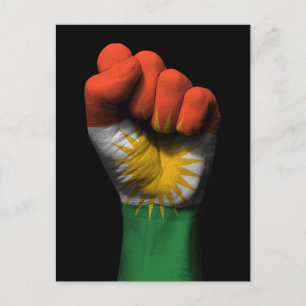 Raised Clenched Fist with Kurdish Flag Postcard