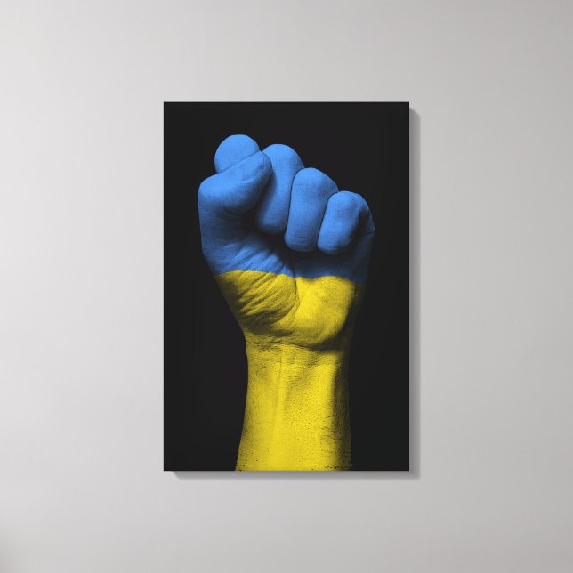 Raised Clenched Fist with Ukrainian Flag Canvas Print (Front)
