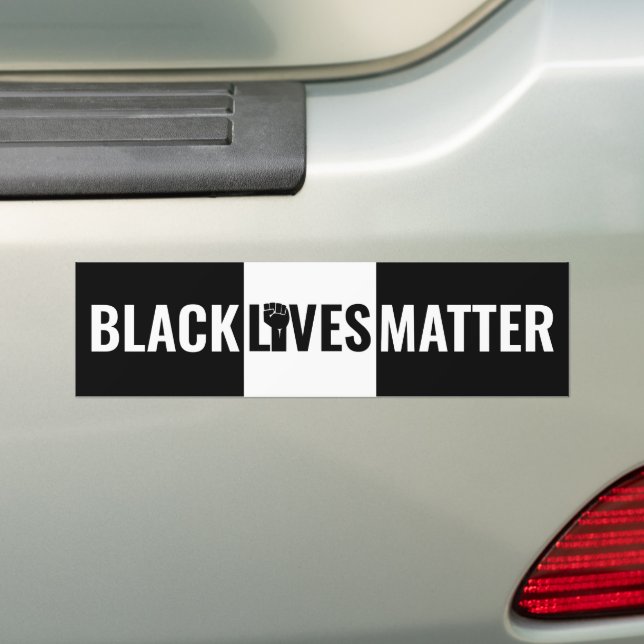 Raised Fist Bold Black & White Black Lives Matter Bumper Sticker (On Car)