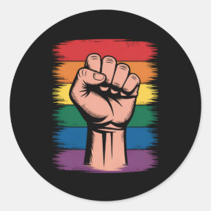 Raised Fist Pride Rainbow LGBTQ Support Rights Classic Round Sticker