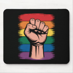 Raised Fist Pride Rainbow LGBTQ Support Rights Mouse Pad
