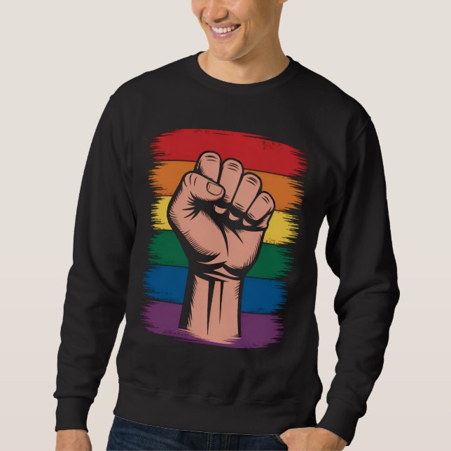Raised Fist Pride Rainbow LGBTQ Support Rights Sweatshirt (Front)