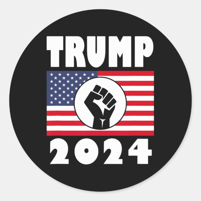 Raised Fist Trump 2024 American Flag Patriot  Classic Round Sticker (Front)