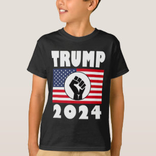Raised Fist Trump 2024 American Flag Patriot  T-Shirt