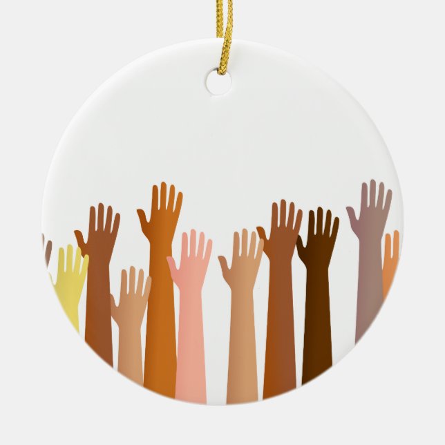Raised Hands Ceramic Tree Decoration (Front)