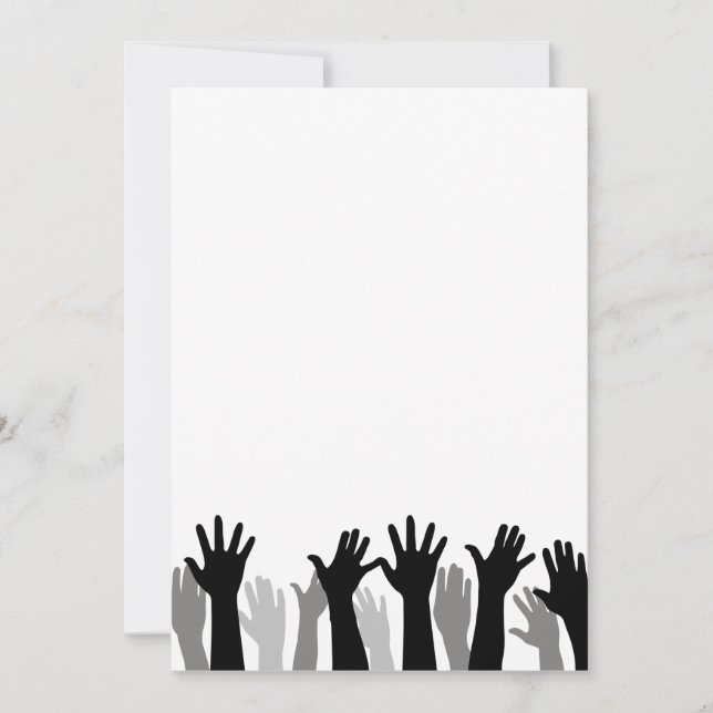 Raised hands silhouette, hand raising, protest announcement (Front)