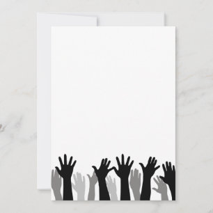 Raised hands silhouette, hand raising, protest holiday card
