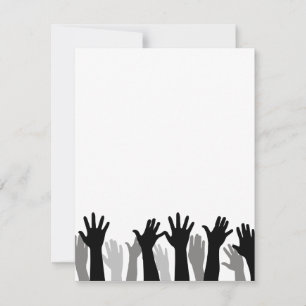 Raised hands silhouette, hand raising, protest holiday card