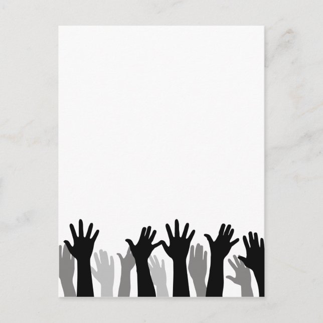 Raised hands silhouette, hand raising, protest holiday postcard (Front)