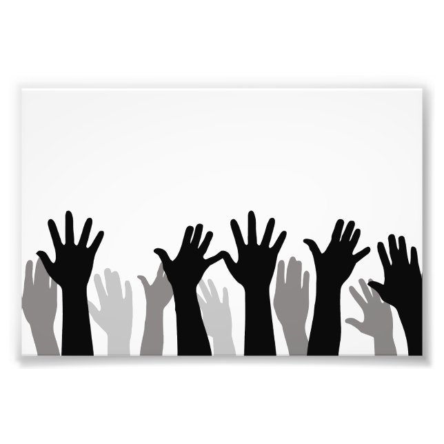 Raised hands silhouette, hand raising, protest photo print (Front)