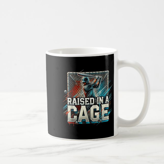Raised In A Cage Baseball Training, Batting Cage D Coffee Mug (Right)