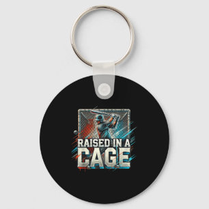Raised In A Cage Baseball Training, Batting Cage D Key Ring