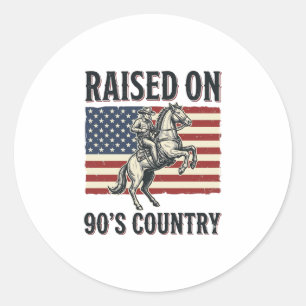 Raised On 90s Country Cowboy Western Shirt Design_ Classic Round Sticker