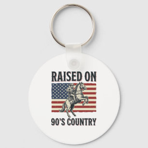 Raised On 90s Country Cowboy Western Shirt Design_ Key Ring