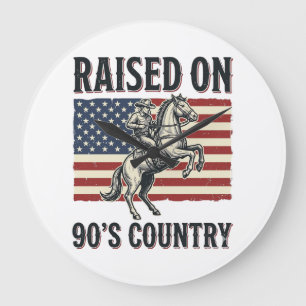 Raised On 90s Country Cowboy Western Shirt Design_ Large Clock