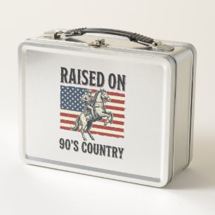 Raised On 90s Country Cowboy Western Shirt Design_ Metal Lunch Box