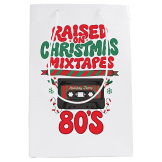 Raised On Christmas Mixtapes 80's Cassette Retro Medium Gift Bag