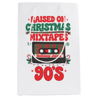 Raised On Christmas Mixtapes 90's Cassette Retro Medium Gift Bag