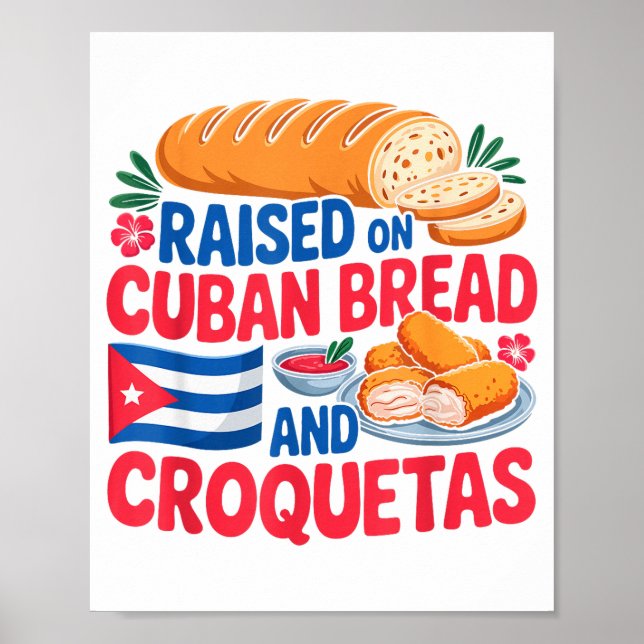 Raised On Cuban Bread And Croquetas Cuba Flag Cuba Poster (Front)