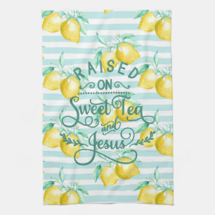 Raised on Sweet Tea and Jesus   Lemon Pattern Towel