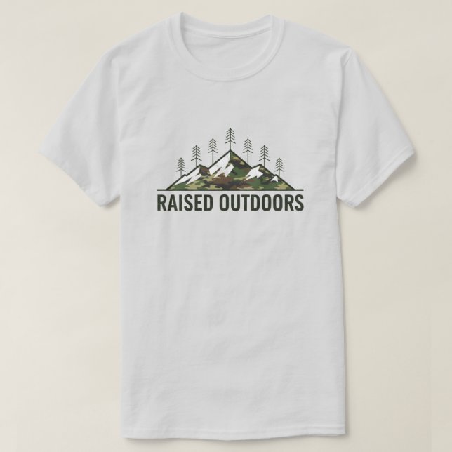 Raised Outdoors – Camo Mountain Pines T-Shirt (Design Front)