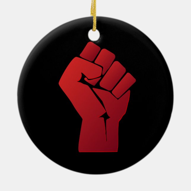 Raised Red Gradient Fist Ceramic Tree Decoration (Back)