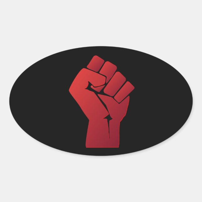 Raised Red Gradient Fist Oval Sticker (Front)