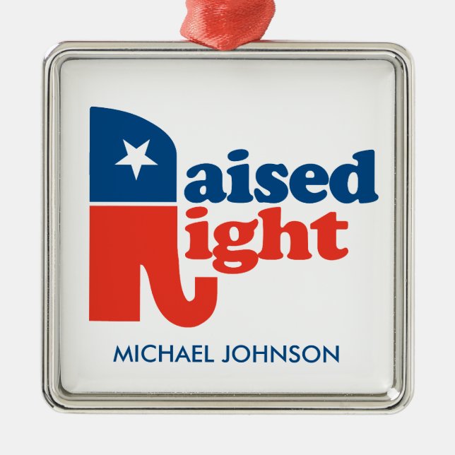 Raised Right - personalised Metal Tree Decoration (Front)