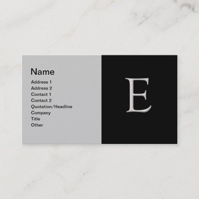 Raised Silver Letter "E" Business Card (Front)