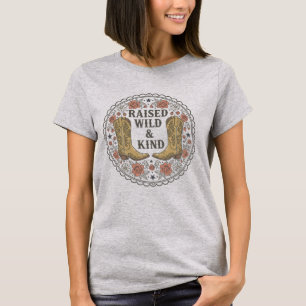 Raised Wild & Kind Cowgirl Boots Floral Slogan  T-Shirt