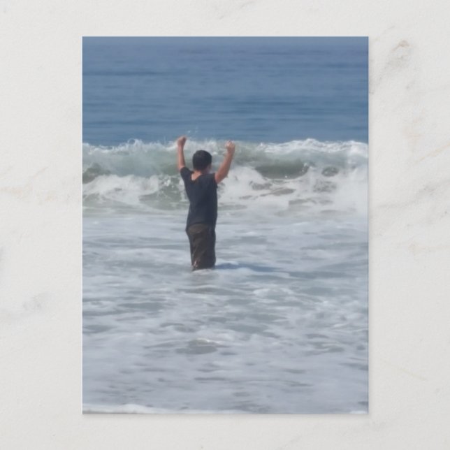 Raising Arms in Ocean Wave Postcard (Front)