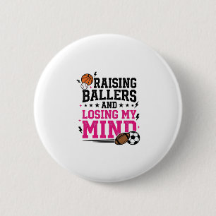 Raising Ballers Sports Mom Vintage T-Shirt Design  6 Cm Round Badge