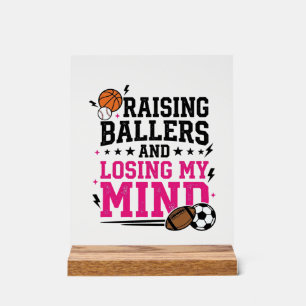 Raising Ballers Sports Mum Vintage T-Shirt Design  Acrylic Sign
