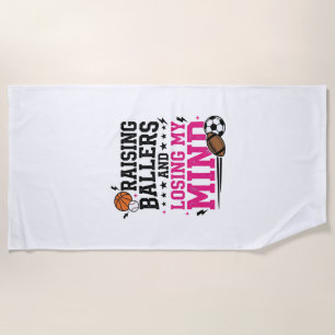 Raising Ballers Sports Mum Vintage T-Shirt Design  Beach Towel