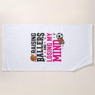 Raising Ballers Sports Mum Vintage T-Shirt Design_ Beach Towel