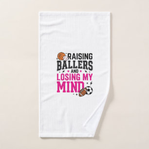 Raising Ballers Sports Mum Vintage T-Shirt Design_ Hand Towel